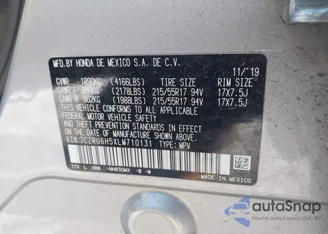 2020 Honda Hr-V Awd Ex из США, поврежденный, VIN 3CZRU6H5XLM710131